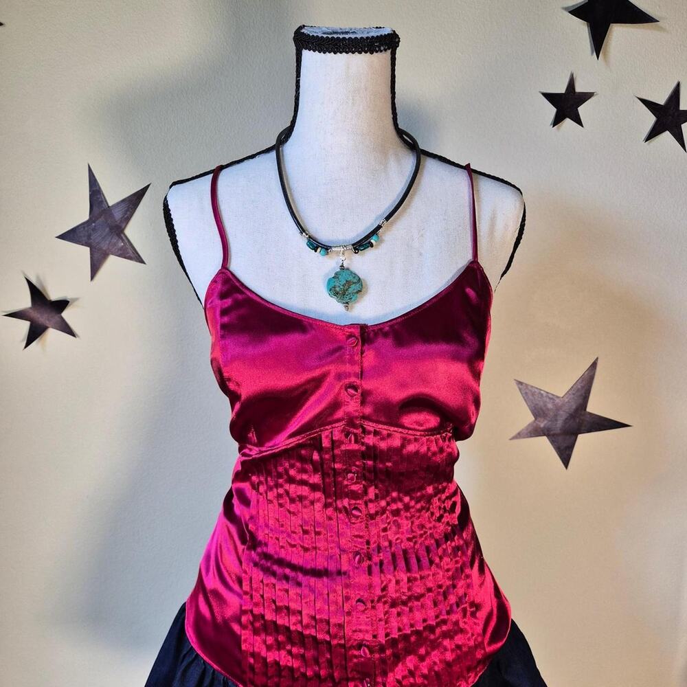 Red Y2K Satin Cami Tank Top Medium Vampy Dark Feminine Romantic Whimsigoth Silky